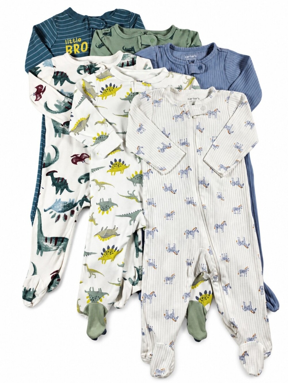 Carter's Baby Boy 9M Pajama Bundle 6pc Dinosaur Zip Footed Sleepers